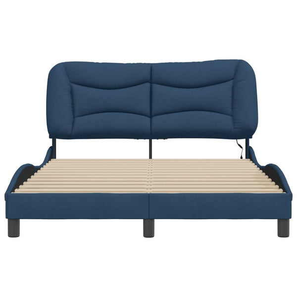 vidaXL LED Bed Frame without Mattress "Hvar" Blue 140x200 cm Fabric