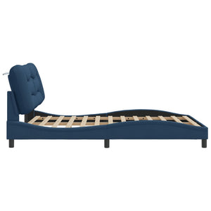 vidaXL LED Bed Frame without Mattress "Hvar" Blue 140x200 cm Fabric