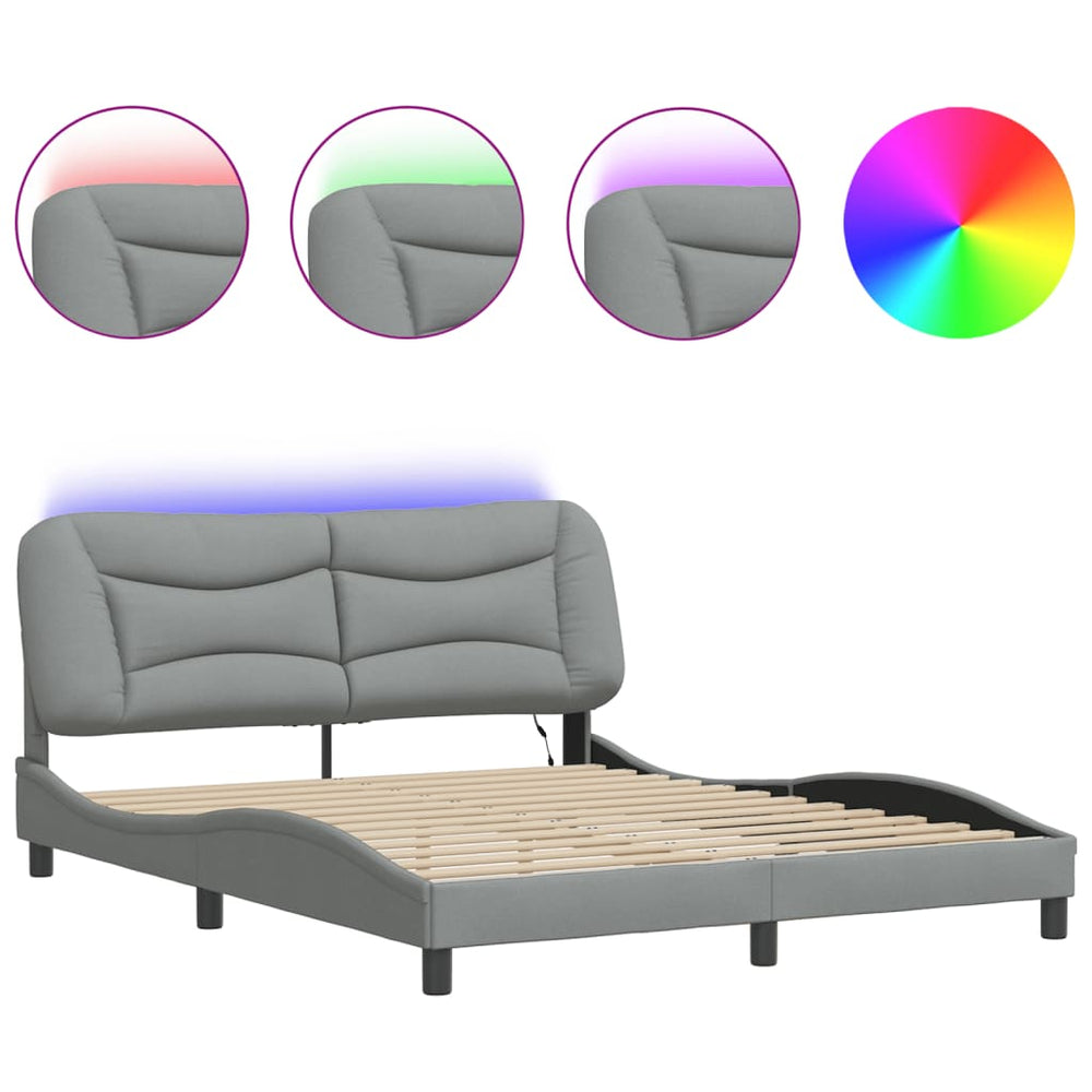 vidaXL LED Bed Frame without Mattress "Hvar" Light Gray 160x200 cm Fabric
