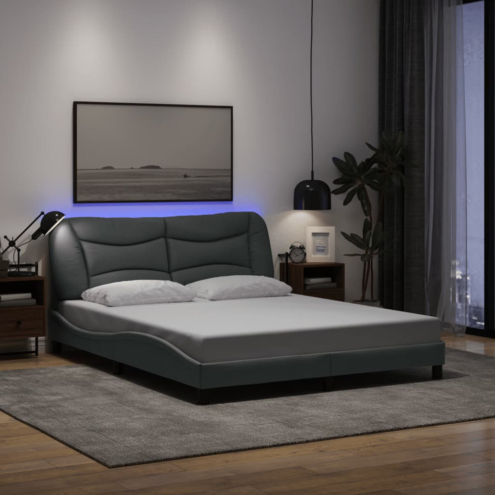 vidaXL LED Bed Frame without Mattress "Hvar" Light Gray 160x200 cm Fabric