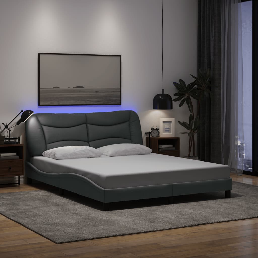 vidaXL LED Bed Frame without Mattress "Hvar" Light Gray 160x200 cm Fabric
