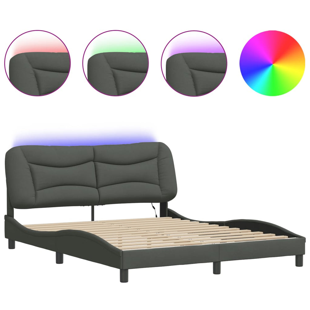 vidaXL LED Bed Frame without Mattress "Hvar" Dark Gray 160x200 cm Fabric