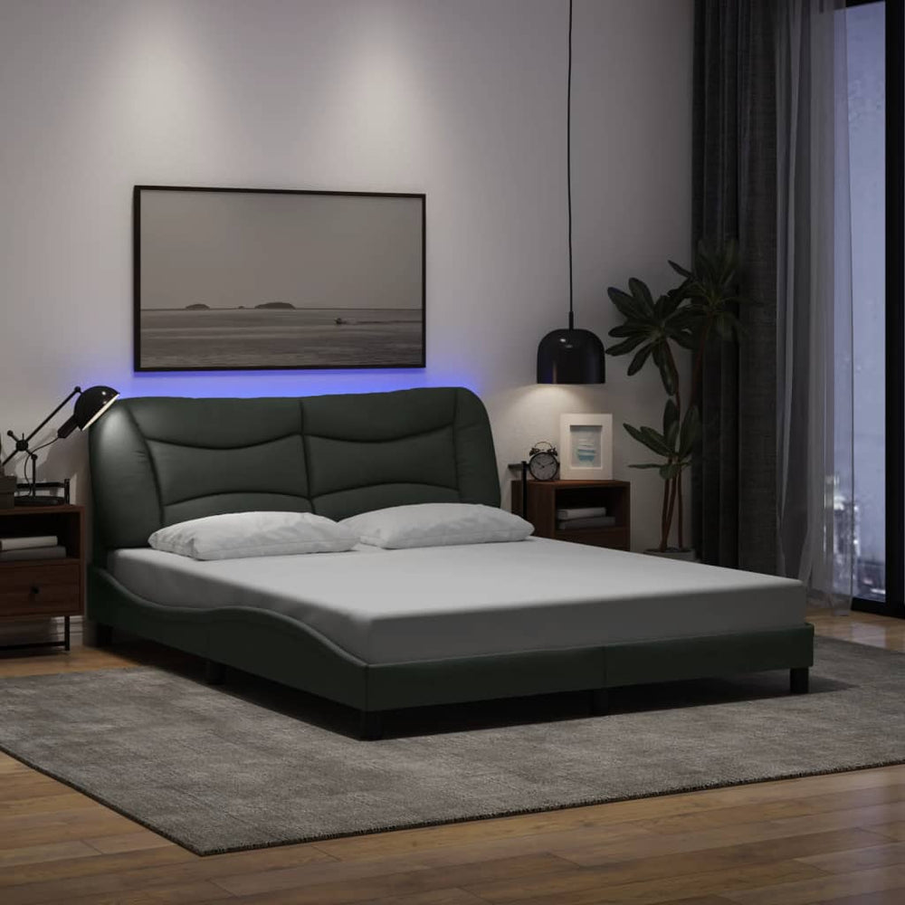 vidaXL LED Bed Frame without Mattress "Hvar" Dark Gray 160x200 cm Fabric