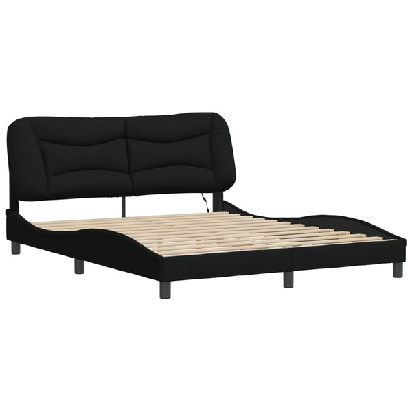 vidaXL Bed Frame with LED without Mattress "Hvar" Black 160x200 cm Fabric