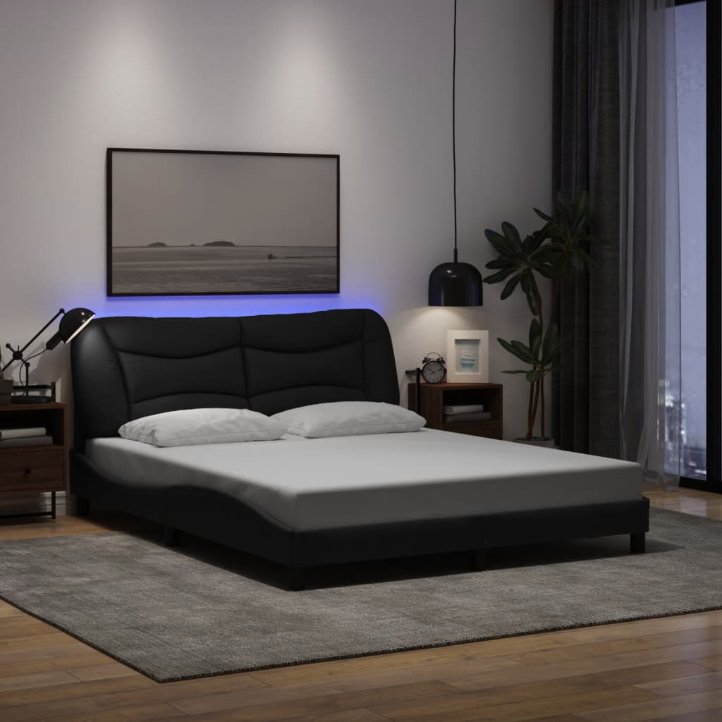 vidaXL Bed Frame with LED without Mattress "Hvar" Black 160x200 cm Fabric