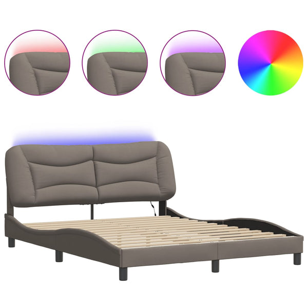 vidaXL LED Bed Frame without Mattress "Hvar" Taupe 160x200 cm Fabric