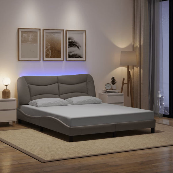 vidaXL LED Bed Frame without Mattress "Hvar" Taupe 160x200 cm Fabric