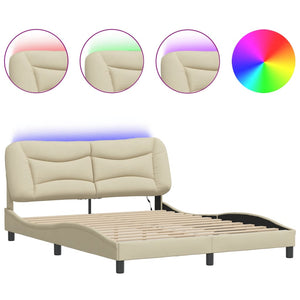 vidaXL LED Bed Frame without Mattress "Hvar" Cream 160x200 cm Fabric