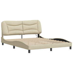 vidaXL LED Bed Frame without Mattress "Hvar" Cream 160x200 cm Fabric