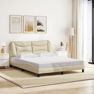 vidaXL LED Bed Frame without Mattress "Hvar" Cream 160x200 cm Fabric