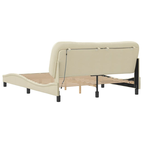 vidaXL LED Bed Frame without Mattress "Hvar" Cream 160x200 cm Fabric