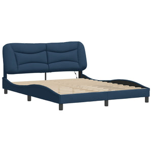 vidaXL LED Bed Frame without Mattress "Hvar" Blue 160x200 cm Fabric