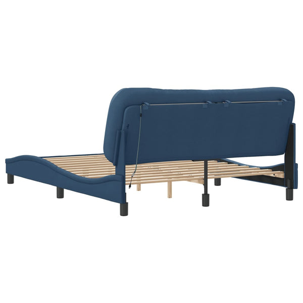 vidaXL LED Bed Frame without Mattress "Hvar" Blue 160x200 cm Fabric