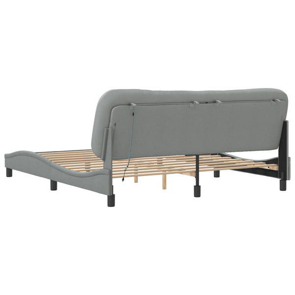 vidaXL LED Bed Frame without Mattress "Hvar" Light Grey 180x200 cm Fabric
