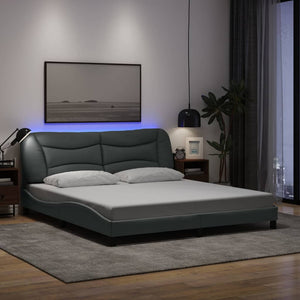 vidaXL LED Bed Frame without Mattress "Hvar" Light Grey 180x200 cm Fabric