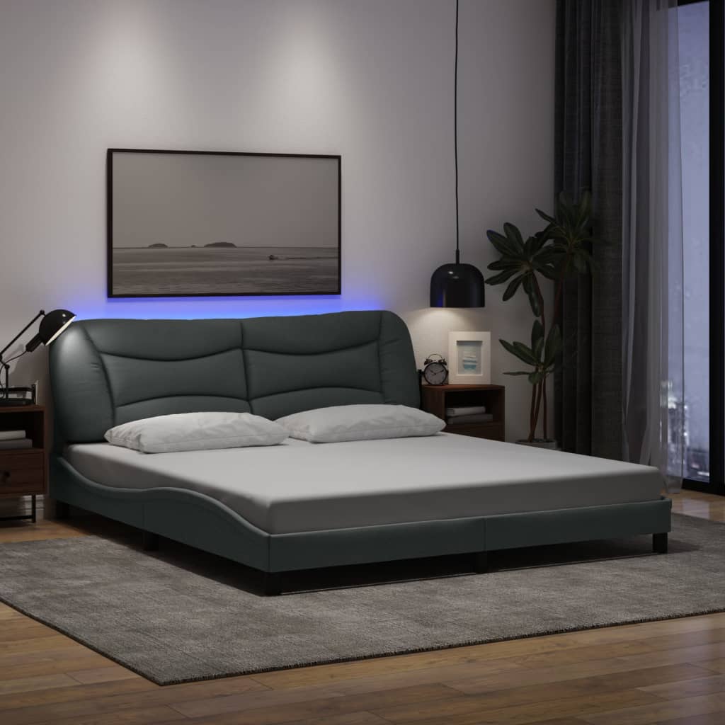 vidaXL LED Bed Frame without Mattress "Hvar" Light Grey 180x200 cm Fabric