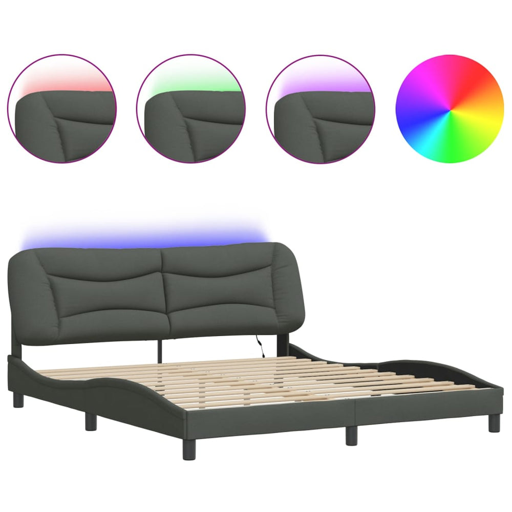 vidaXL LED Bed Frame without Mattress "Hvar" Dark Grey 180x200 cm Fabric