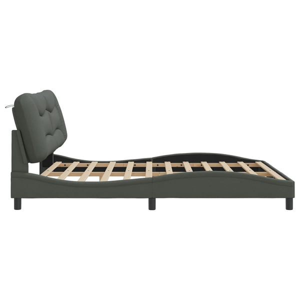 vidaXL LED Bed Frame without Mattress "Hvar" Dark Grey 180x200 cm Fabric