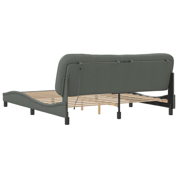 vidaXL LED Bed Frame without Mattress "Hvar" Dark Grey 180x200 cm Fabric