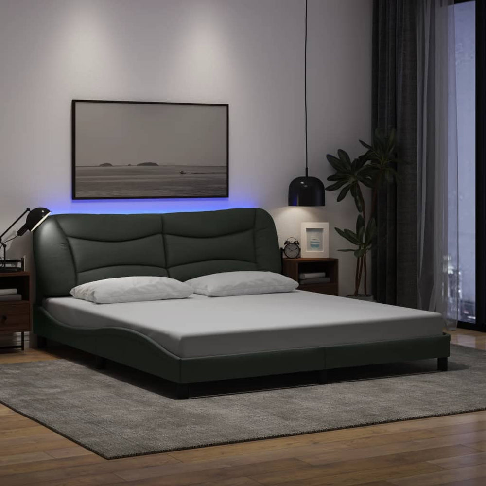 vidaXL LED Bed Frame without Mattress "Hvar" Dark Grey 180x200 cm Fabric