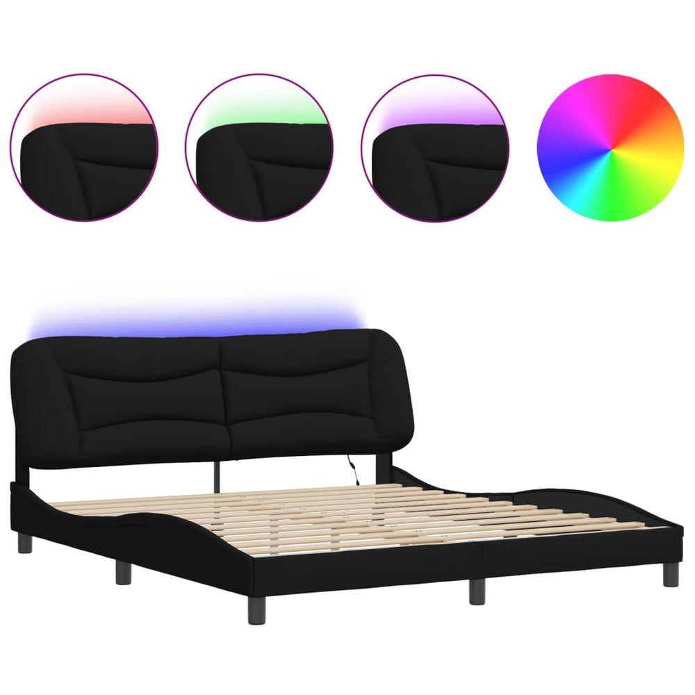 vidaXL LED Bed Frame without Mattress "Hvar" Black 180x200 cm Fabric