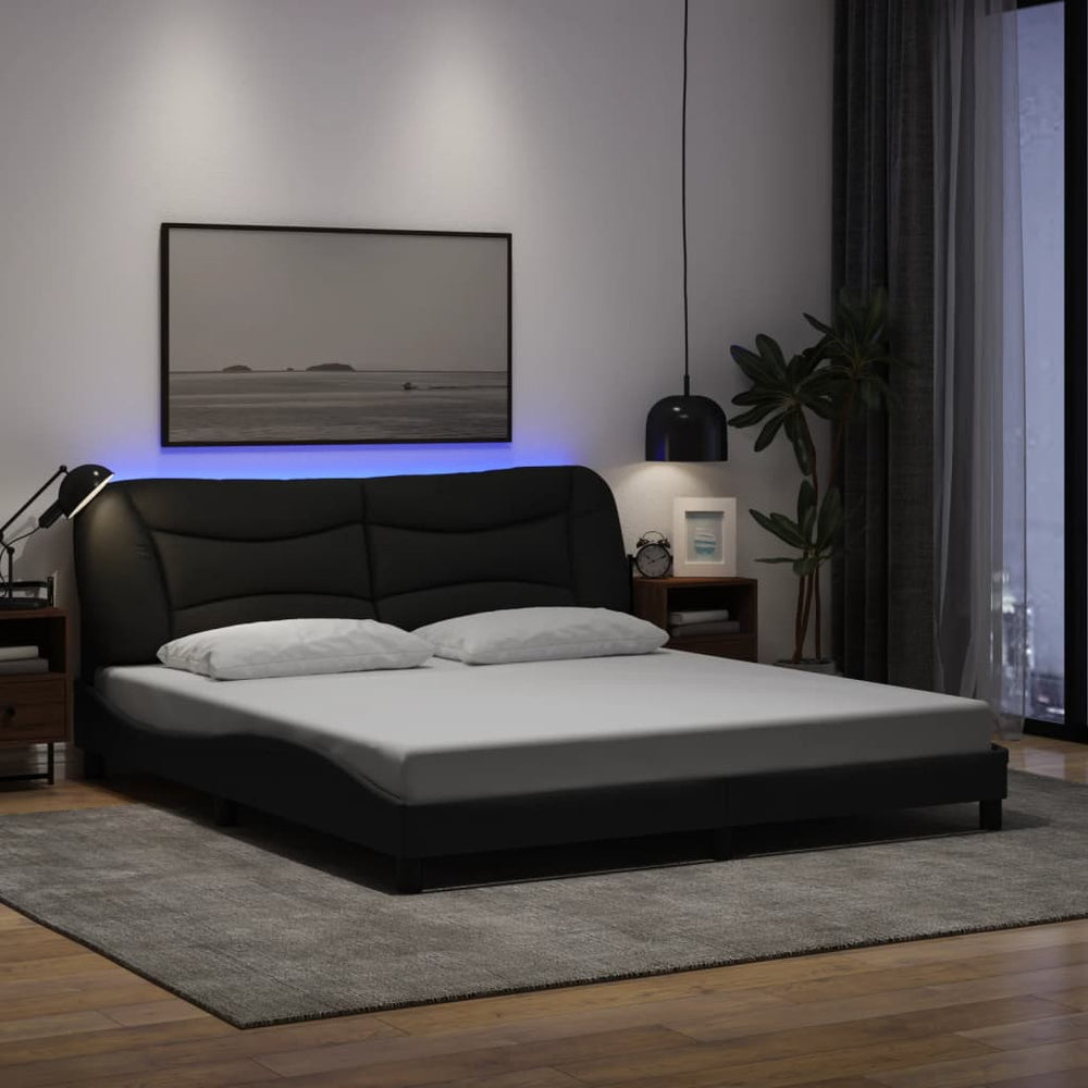 vidaXL LED Bed Frame without Mattress "Hvar" Black 180x200 cm Fabric