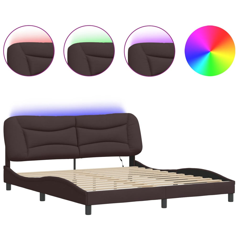 vidaXL LED Bed Frame without Mattress "Hvar" Dark Brown 180x200 cm Fabric
