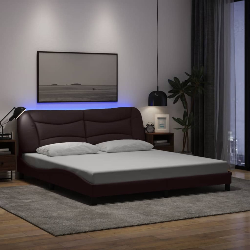 vidaXL LED Bed Frame without Mattress "Hvar" Dark Brown 180x200 cm Fabric