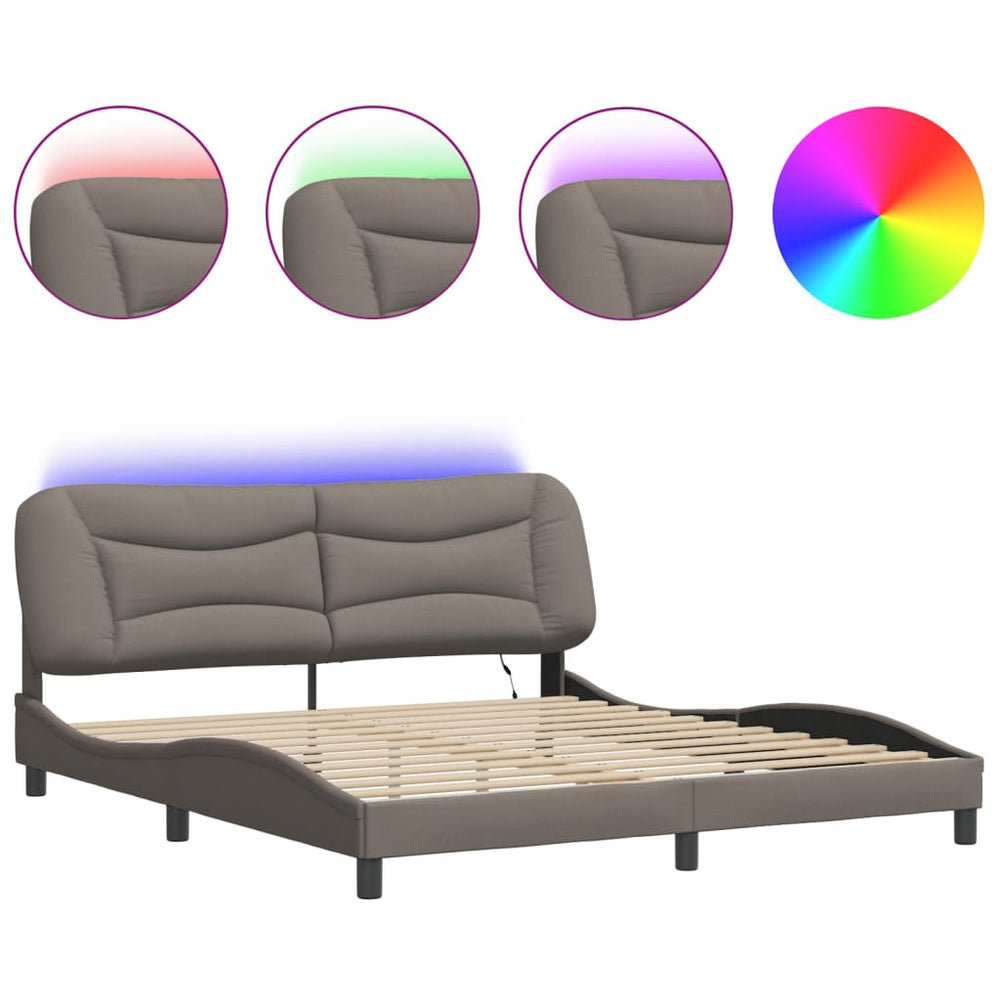 vidaXL LED Bed Frame without Mattress "Hvar" Taupe 180x200 cm Fabric