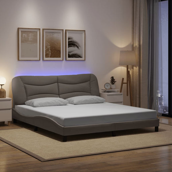vidaXL LED Bed Frame without Mattress "Hvar" Taupe 180x200 cm Fabric