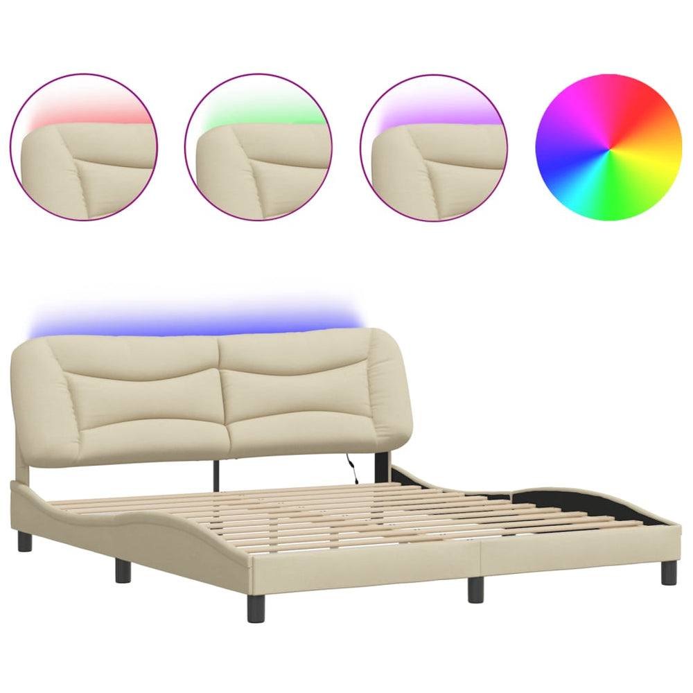 vidaXL LED Bed Frame without Mattress "Hvar" Cream 180x200 cm Fabric