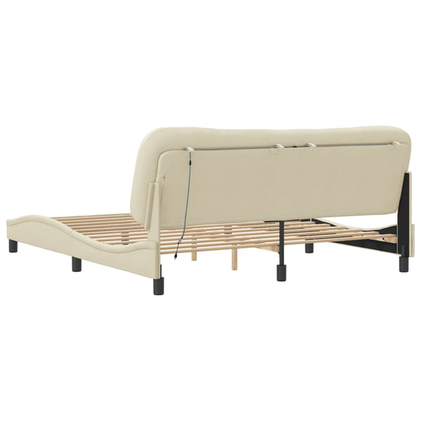 vidaXL LED Bed Frame without Mattress "Hvar" Cream 180x200 cm Fabric