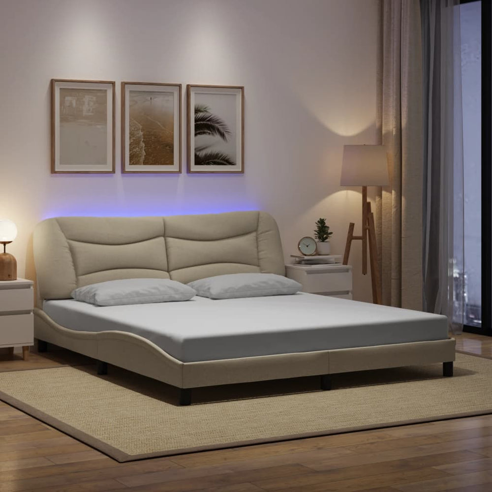 vidaXL LED Bed Frame without Mattress "Hvar" Cream 180x200 cm Fabric