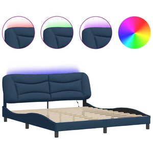 vidaXL LED Bed Frame without Mattress "Hvar" Blue 180x200 cm Fabric