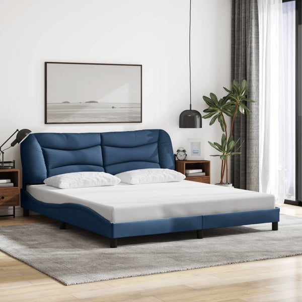 vidaXL LED Bed Frame without Mattress "Hvar" Blue 180x200 cm Fabric