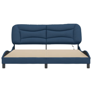 vidaXL LED Bed Frame without Mattress "Hvar" Blue 180x200 cm Fabric