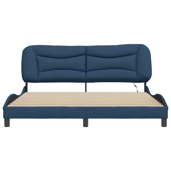 vidaXL LED Bed Frame without Mattress "Hvar" Blue 180x200 cm Fabric