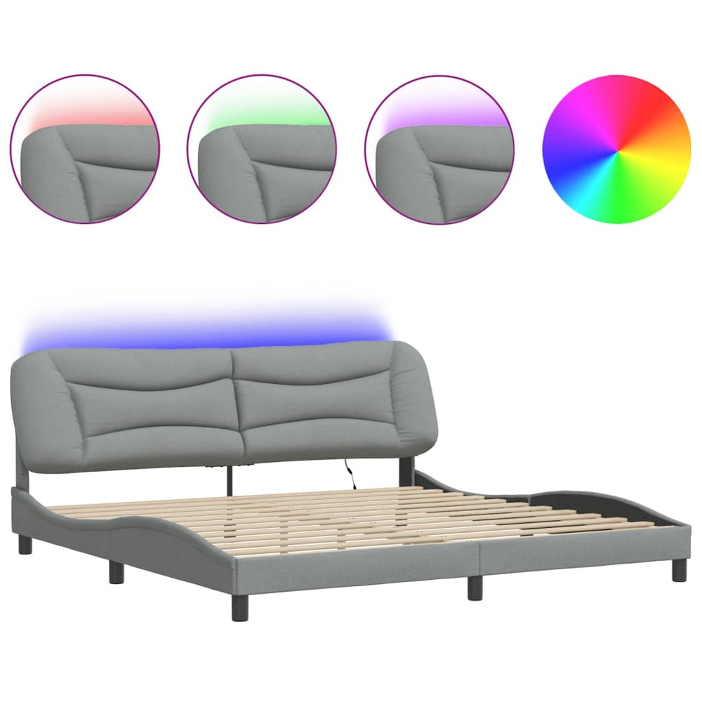 vidaXL LED Bed Frame without Mattress "Hvar" Light Gray 200x200 cm Fabric