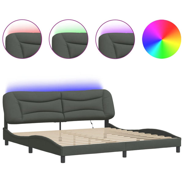 vidaXL LED Bed Frame without Mattress "Hvar" Dark Grey 200x200 cm Fabric
