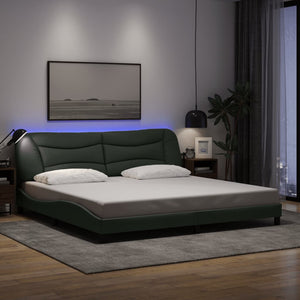 vidaXL LED Bed Frame without Mattress "Hvar" Dark Grey 200x200 cm Fabric