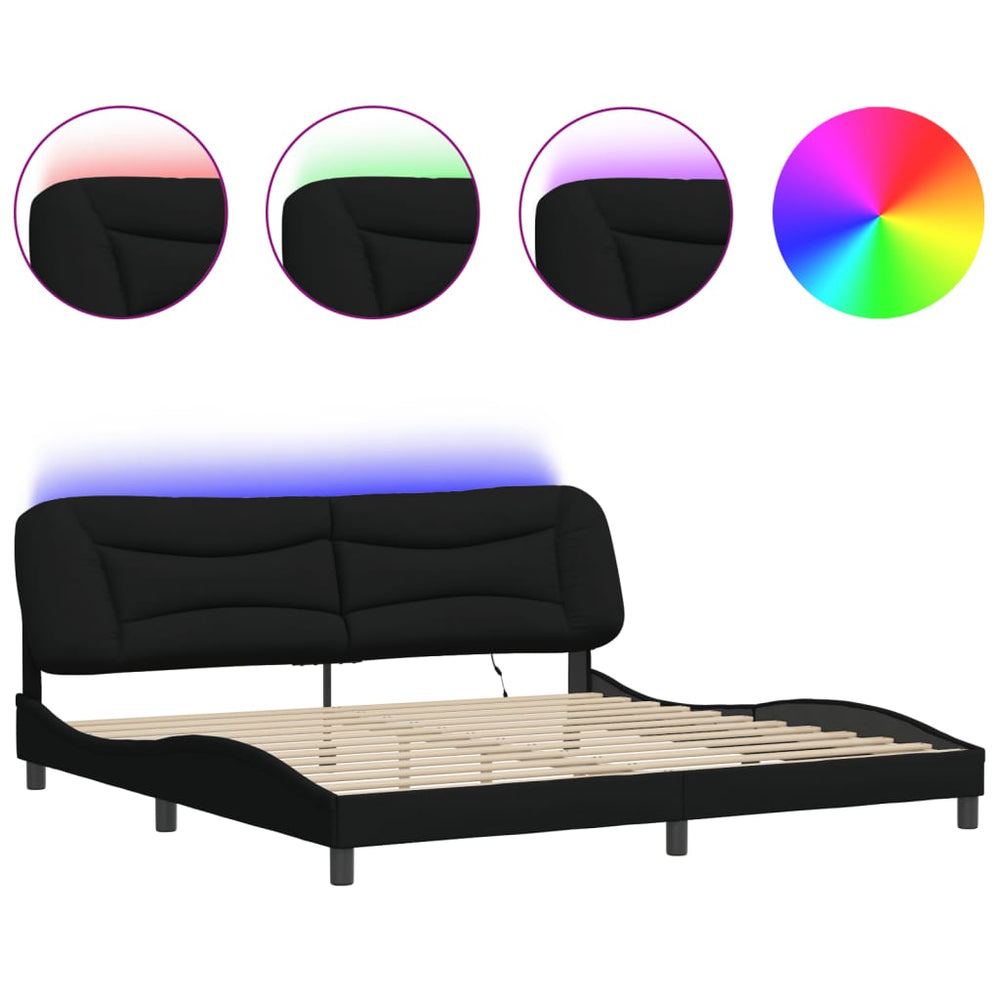 vidaXL LED Bed Frame without Mattress "Hvar" Black 200x200 cm Fabric