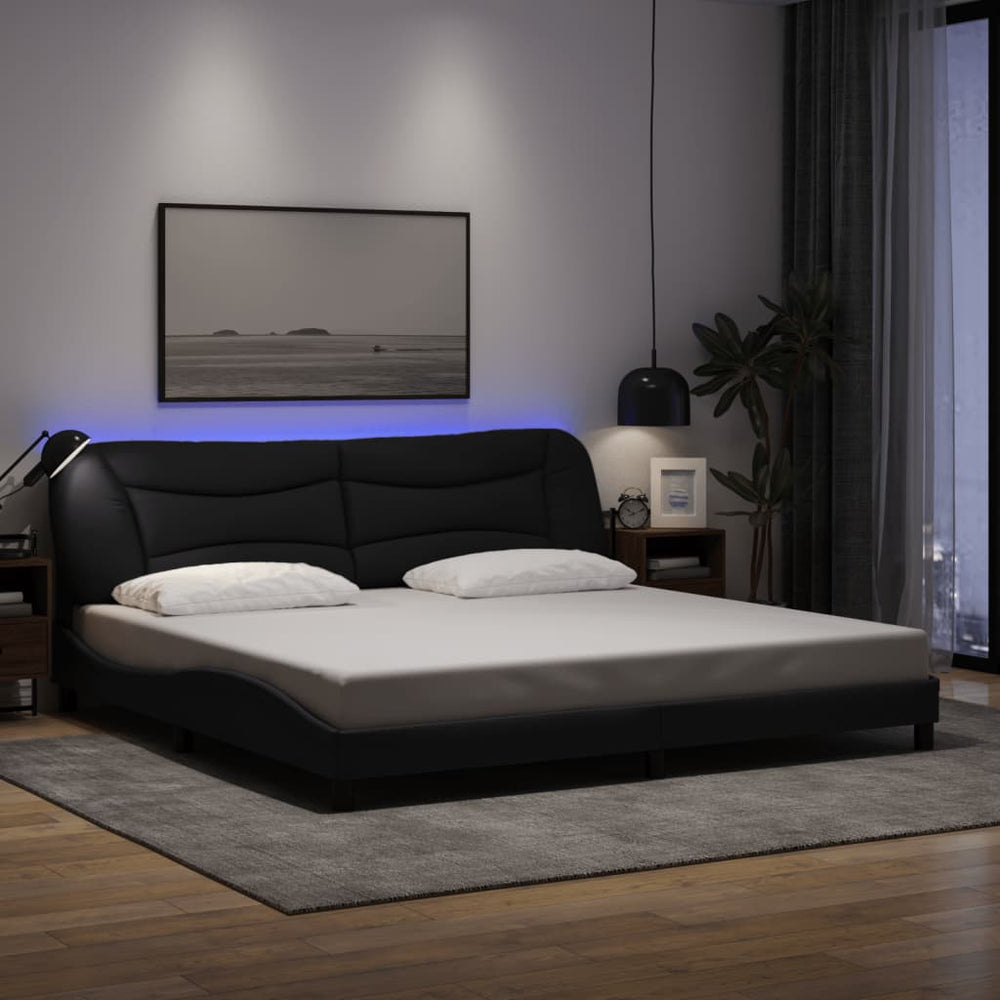 vidaXL LED Bed Frame without Mattress "Hvar" Black 200x200 cm Fabric