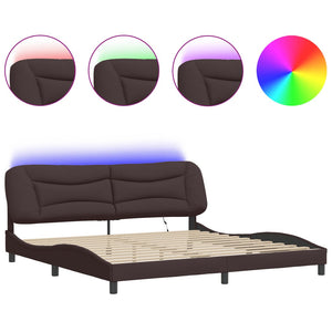 vidaXL LED Bed Frame without Mattress "Hvar" Dark Brown 200x200 cm Fabric