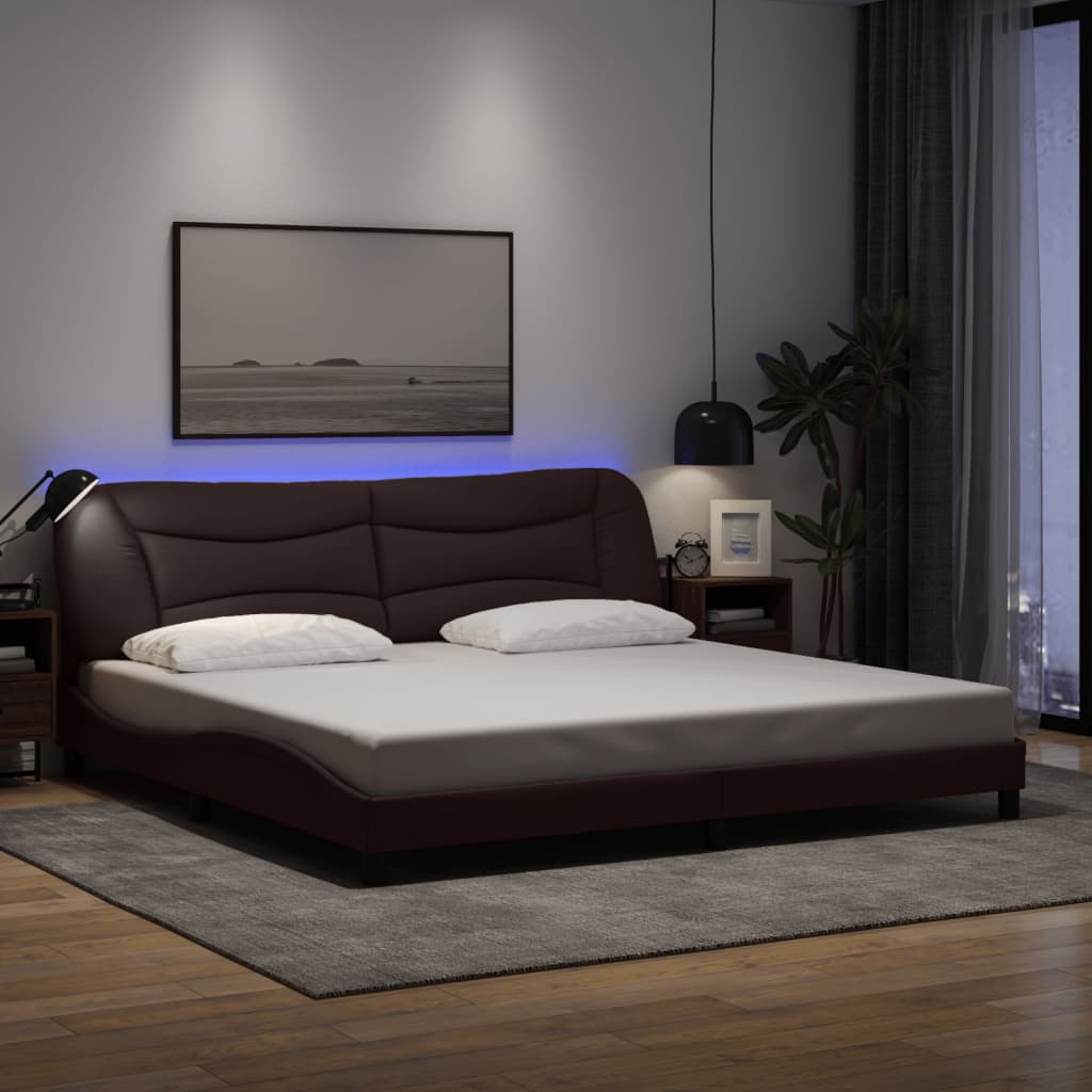 vidaXL LED Bed Frame without Mattress "Hvar" Dark Brown 200x200 cm Fabric