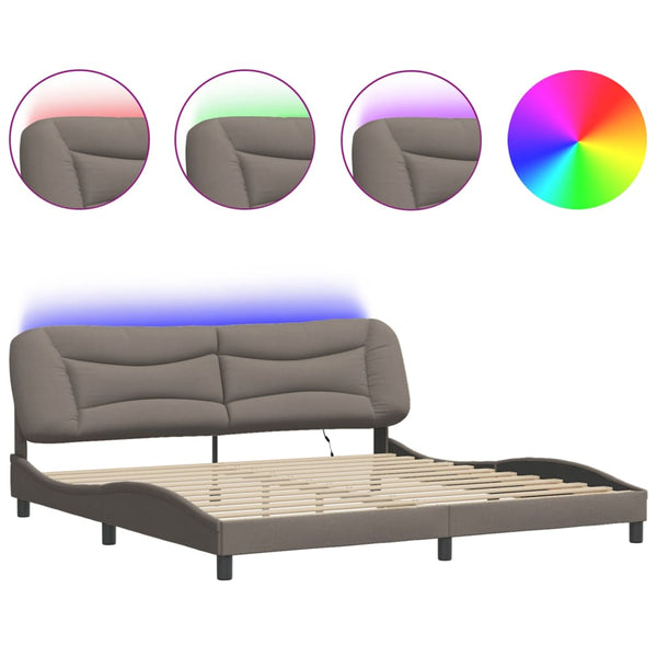 vidaXL LED Bed Frame without Mattress "Hvar" Taupe 200x200 cm Fabric