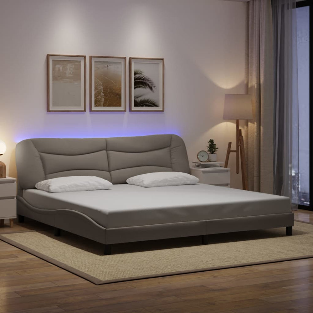 vidaXL LED Bed Frame without Mattress "Hvar" Taupe 200x200 cm Fabric