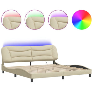 vidaXL LED Bed Frame without Mattress "Hvar" Cream 200x200 cm Fabric