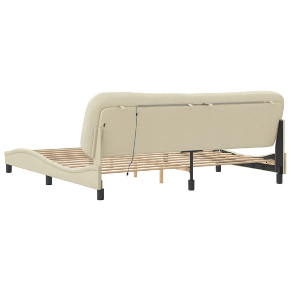 vidaXL LED Bed Frame without Mattress "Hvar" Cream 200x200 cm Fabric