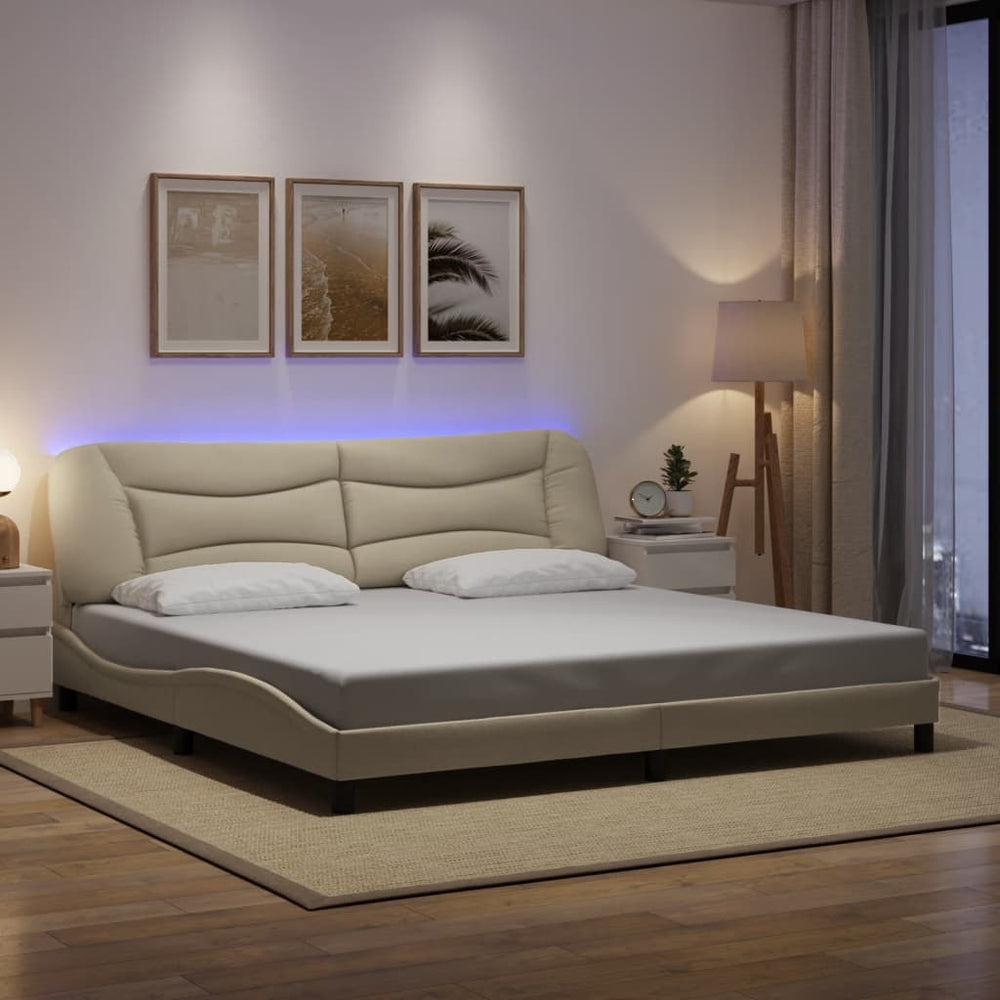 vidaXL LED Bed Frame without Mattress "Hvar" Cream 200x200 cm Fabric