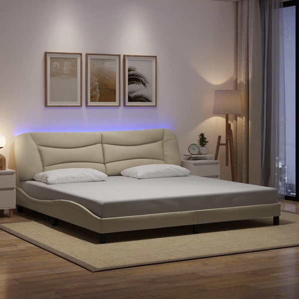 vidaXL LED Bed Frame without Mattress "Hvar" Cream 200x200 cm Fabric
